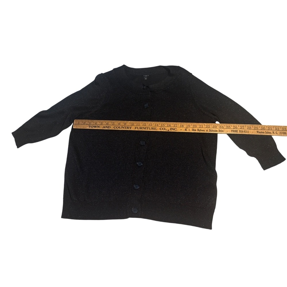 Talbots Woman 2X Black Metallic Shimmer Linen Blend Button Front Cardigan
